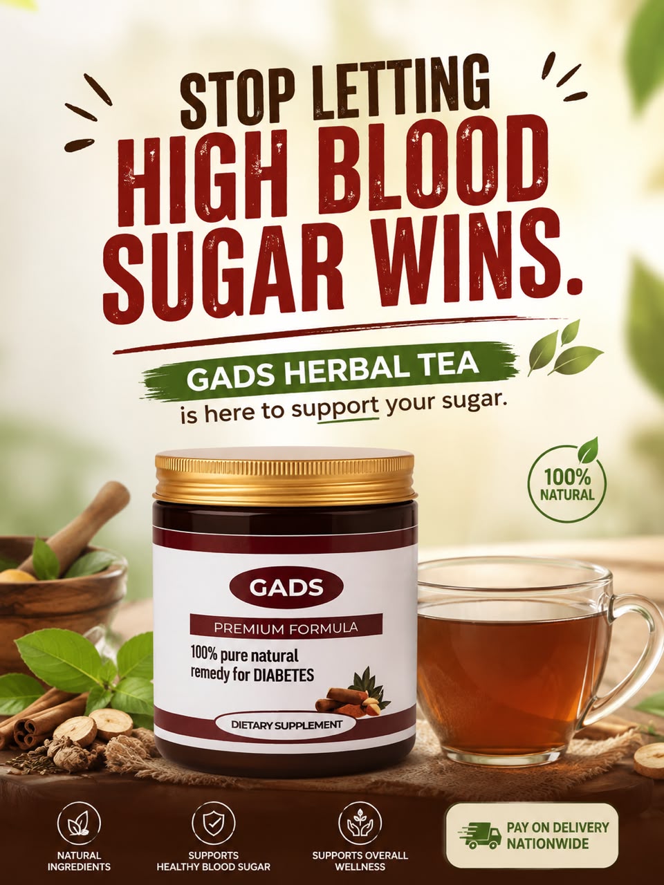 Unique Health Care Facebook ad: NATURAL SUPPORT FOR HIGH BLOOD SUGAR