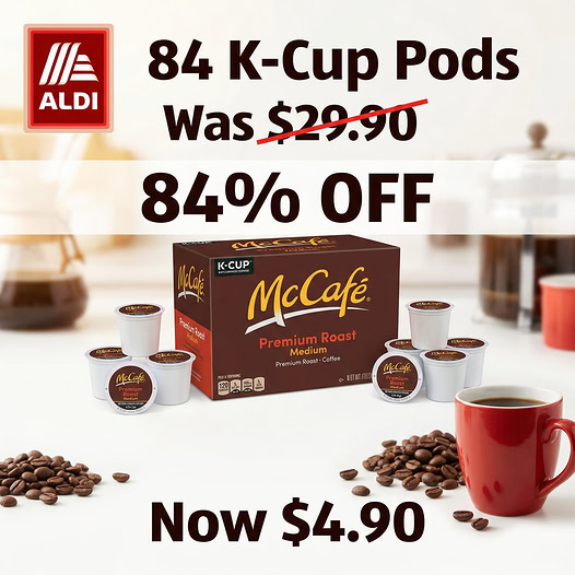 Simply ALDI Deals Facebook ad: 84% OFF McCafé 84-Count, ALDI Special Promotion!
