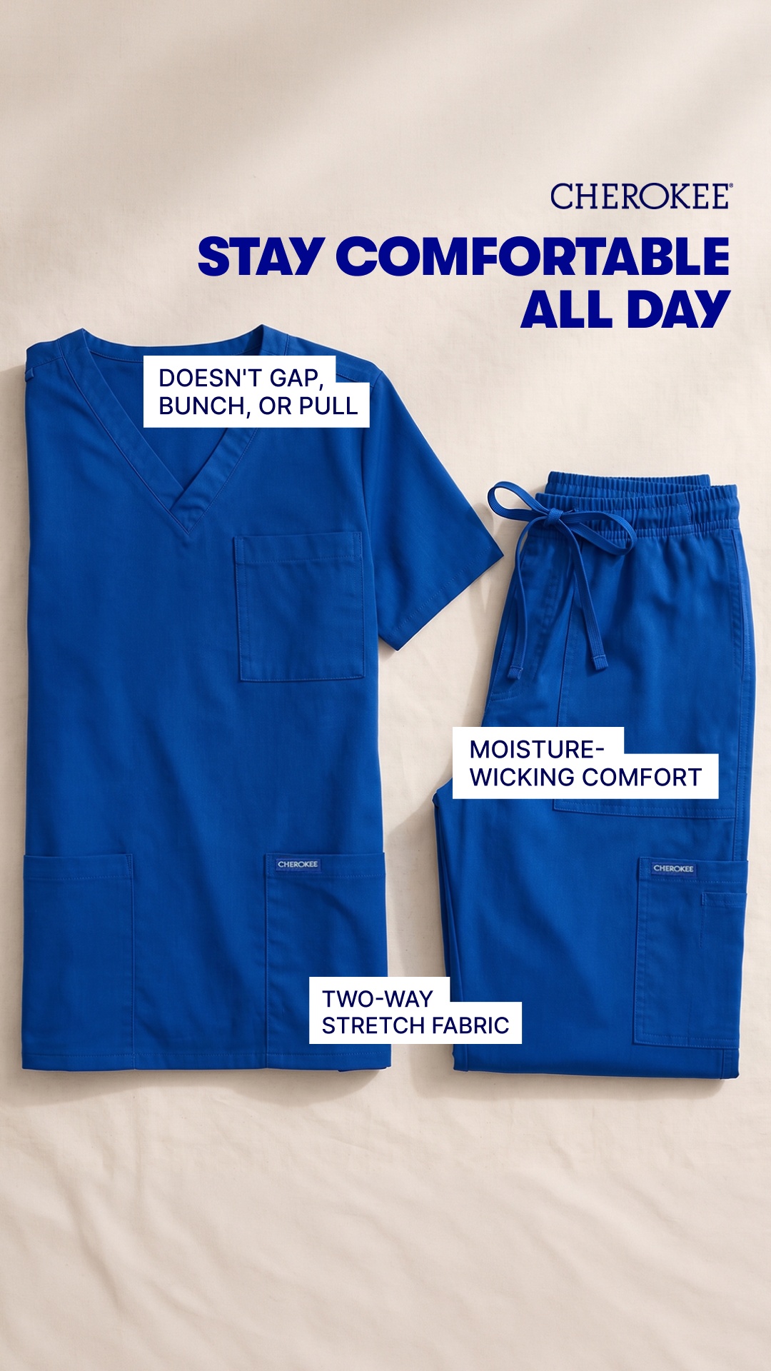 Cherokee Uniforms Facebook ad: Comfort That Doesn't Quit