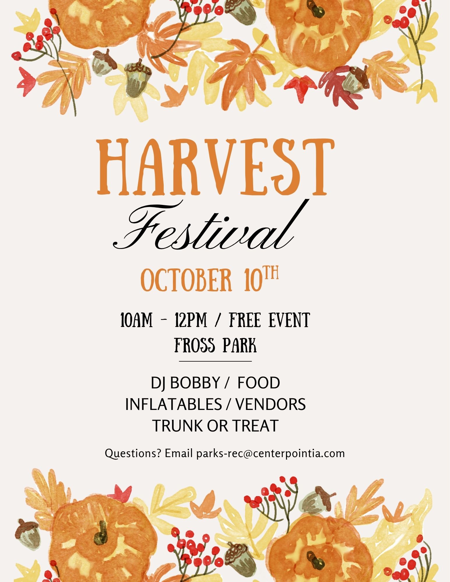 Center Point Parks & Recreation Facebook ad: Center Point Harvest Festival