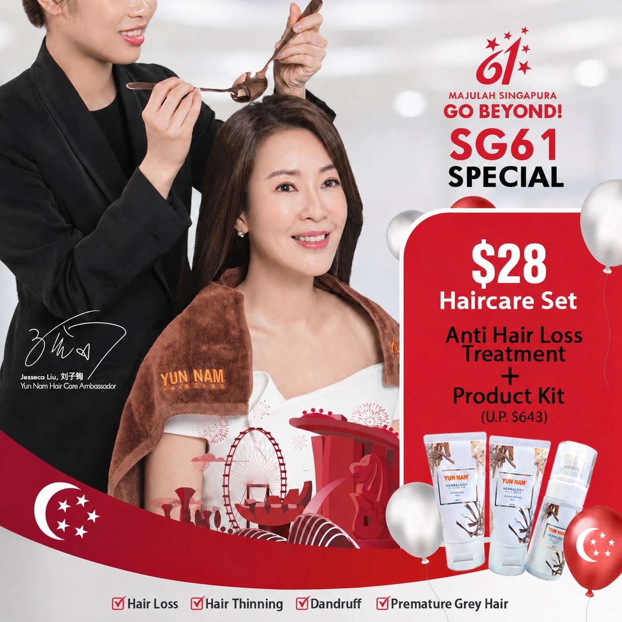 Yun Nam Hair Care Facebook ad: NDP Special: $28 Anti Hair Loss Treatment + FREE Hair Care…