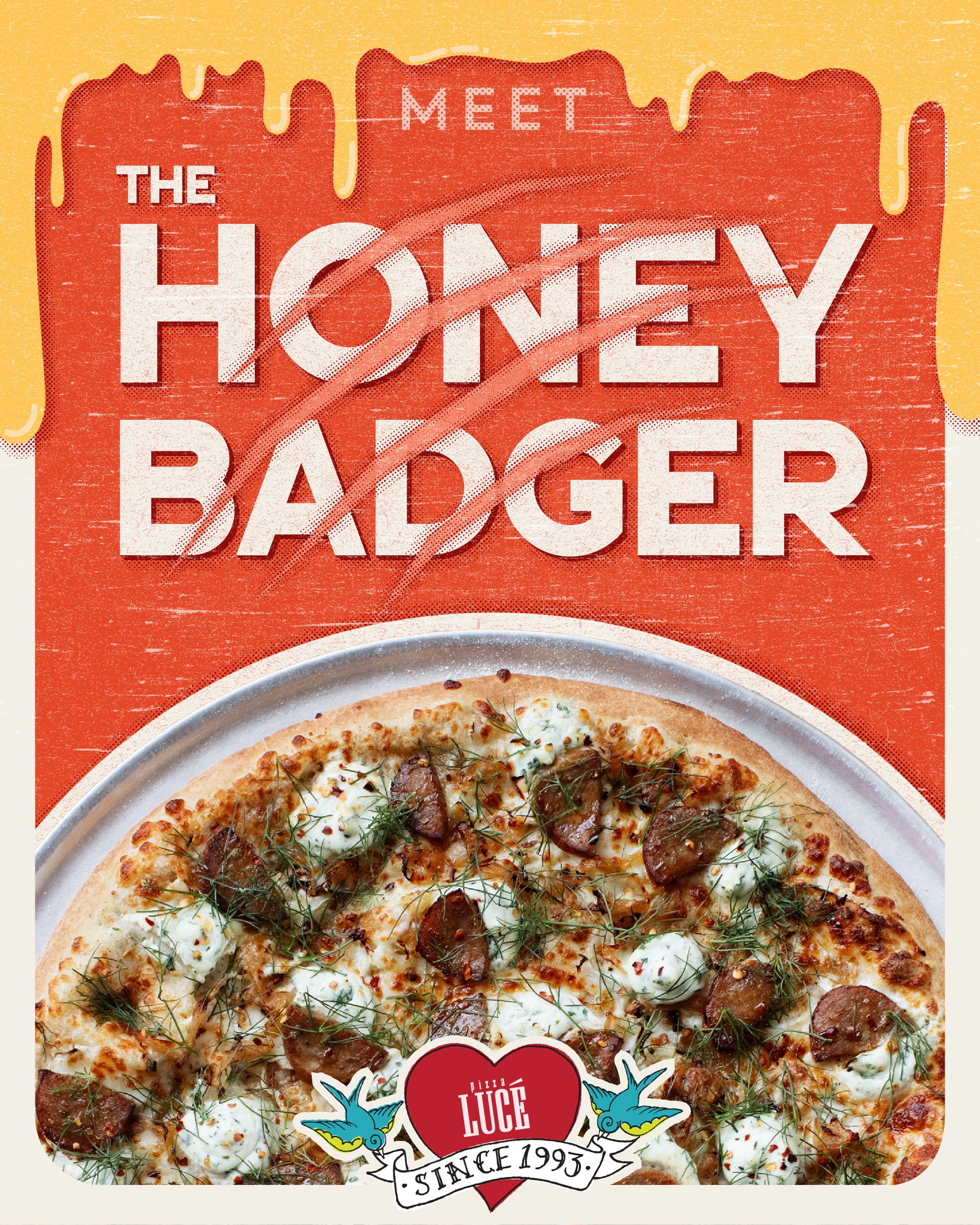 Pizza Lucé Facebook ad: INTRODUCING (for the first time ever!) THE HONEY…