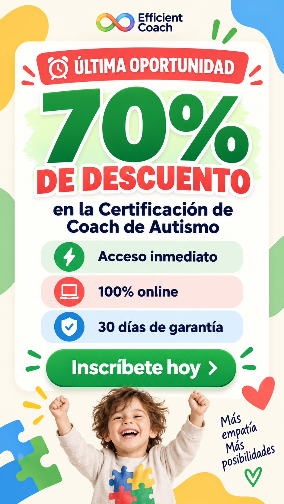 Efficient Coach Facebook ad: Fórmate como coach en autismo