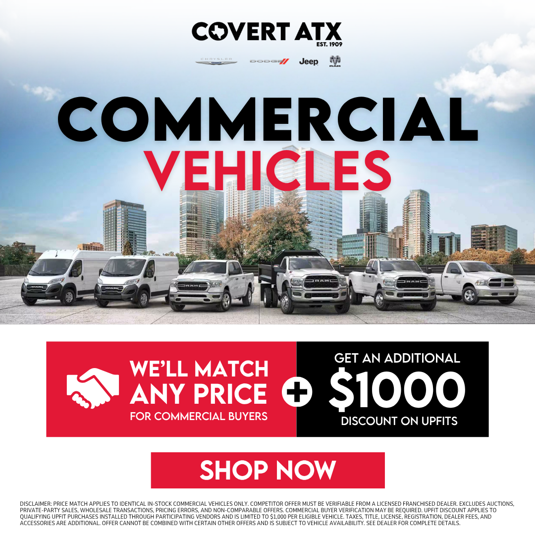 Covert Chrysler Dodge Jeep Ram Austin Facebook ad: We have Commercial Vehicles to fit any job!