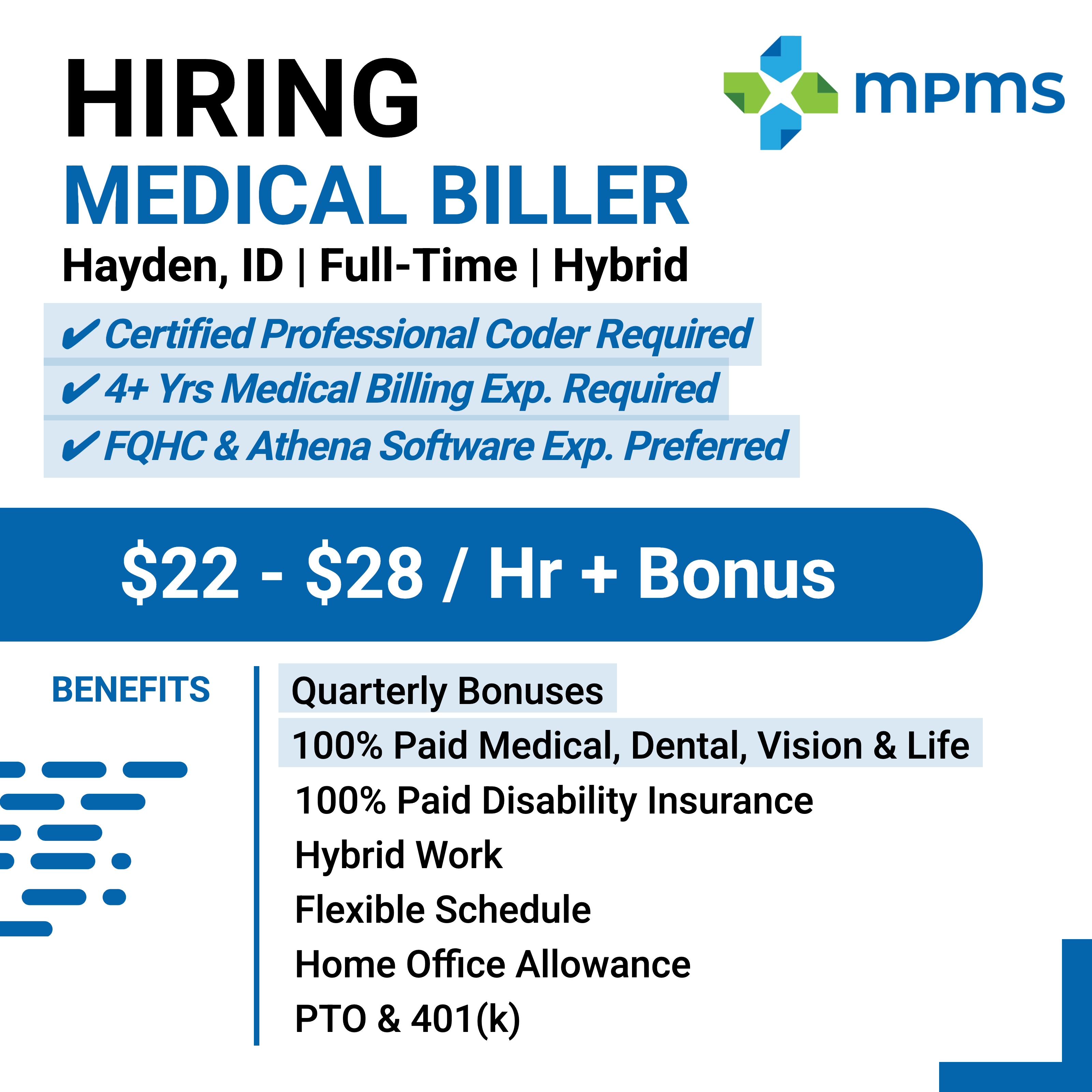 Hireline Healthcare Jobs Facebook ad: Experienced Medical Biller Application