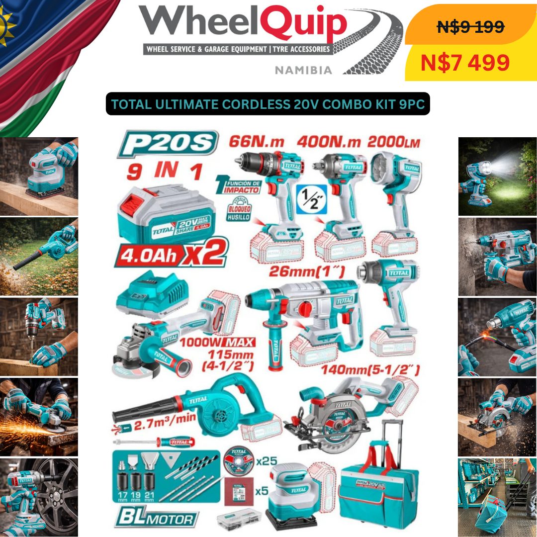 Wheelquip Namibia Facebook ad: The Total ULTIMATE 9-Piece Cordless Combo Kit is…