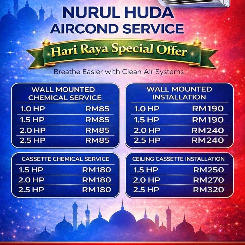 Nurul Huda Aircon Dust & Installation Servicing  Facebook ad
