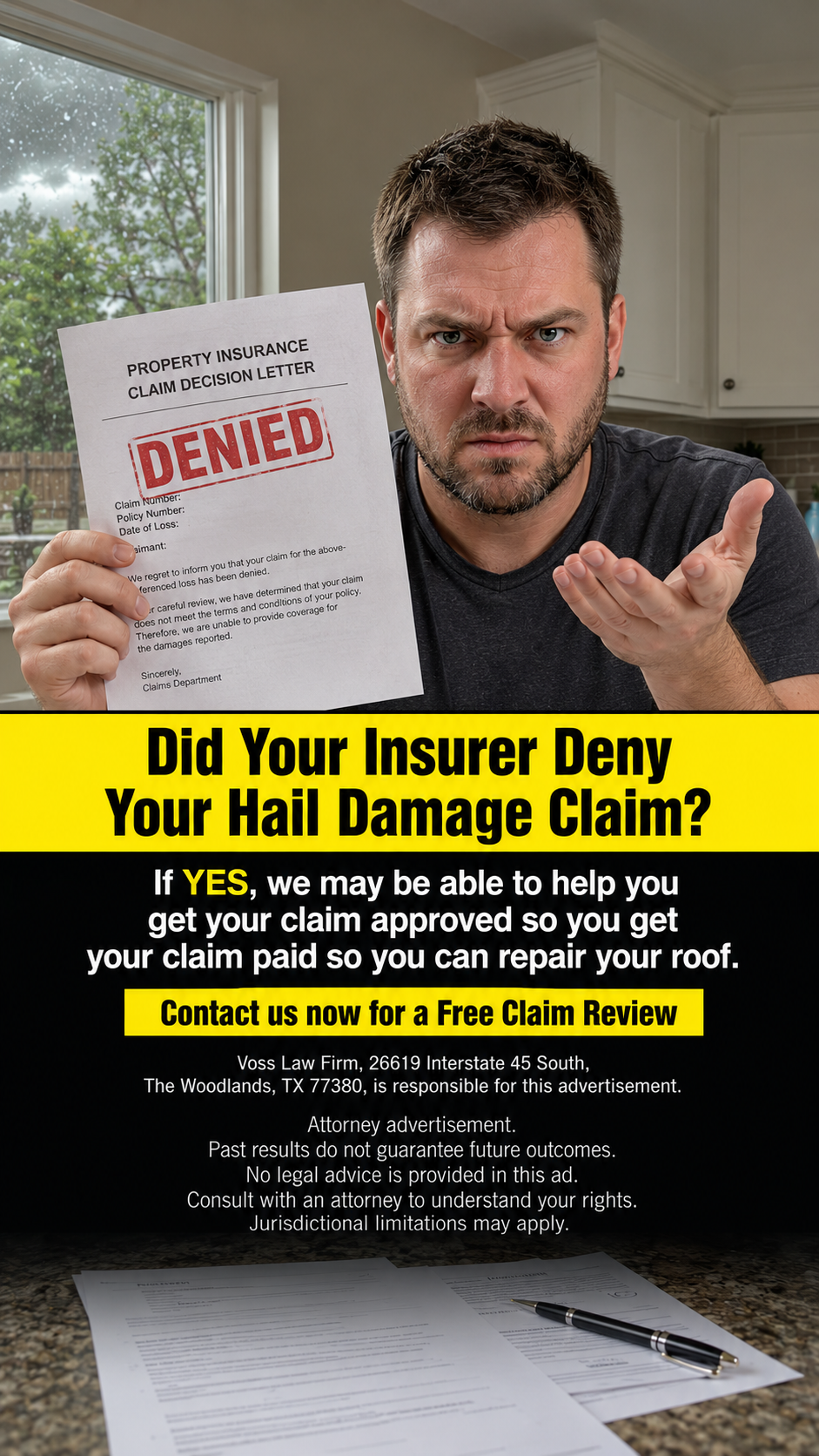 The Geisheker Group, Inc. Facebook ad: Denied Hail Claim? Get a Free Claim Review