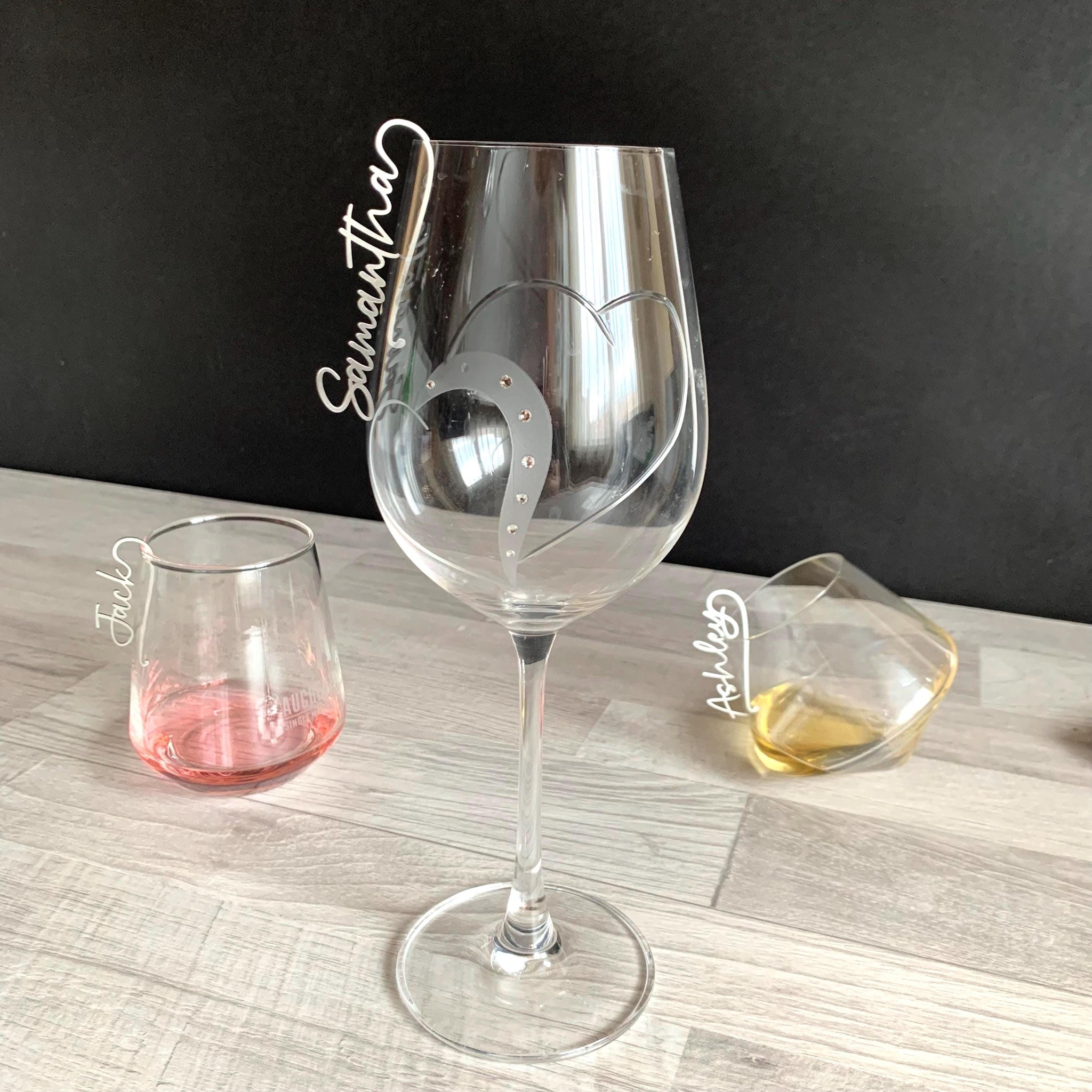 Franjohnsonhouse Facebook ad: Elegant Personalized Wine Glass Charms
