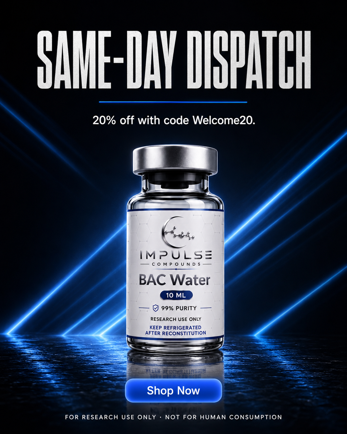 Impulse Compounds Facebook ad: 20% Off Your First Research Order