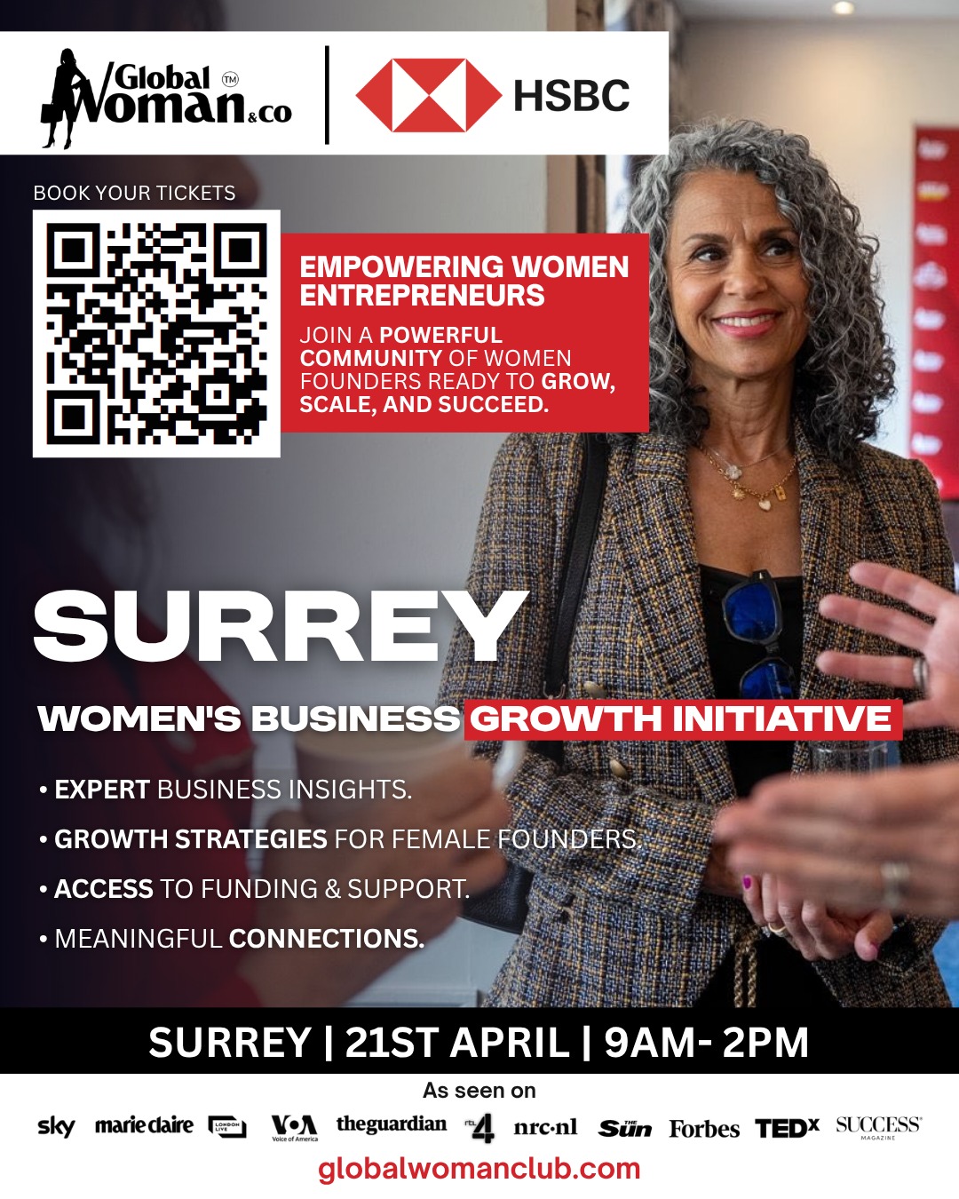 Global Woman Academy Facebook ad: Surrey Women in Business, Step Into Your Next Level