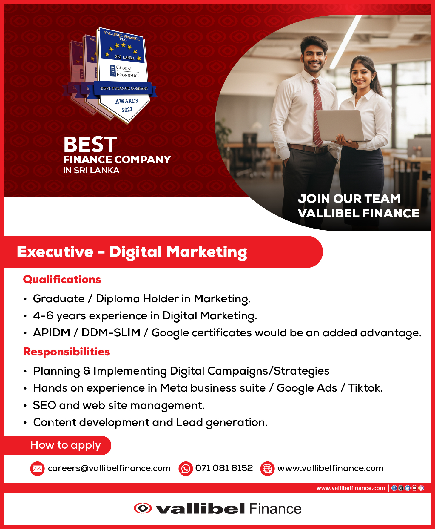 Vallibel Finance PLC Facebook ad: Hurry Up Join our Digital Team!