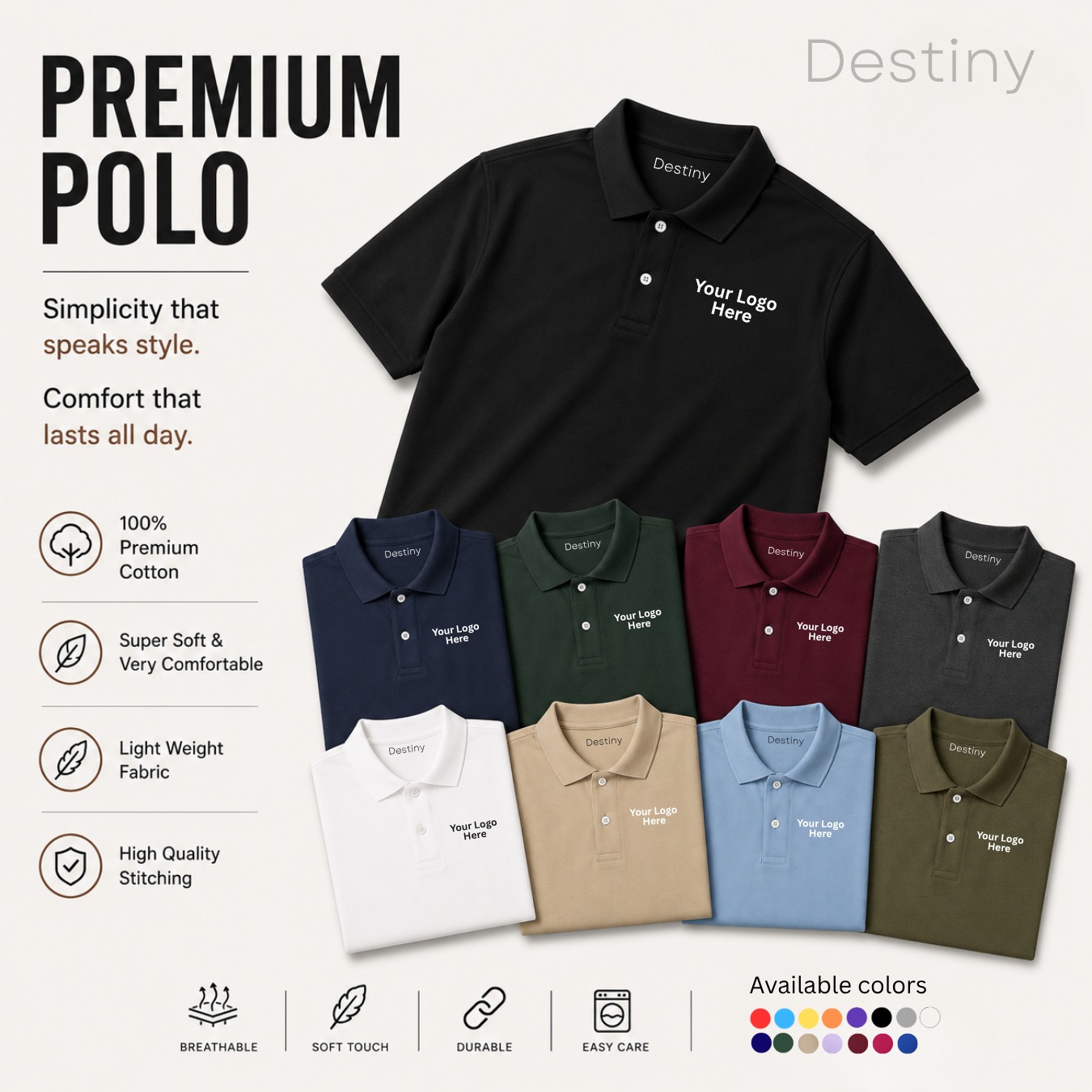 Destiny Clothing Facebook ad: Custom Logo T-Shirts for Your Brand