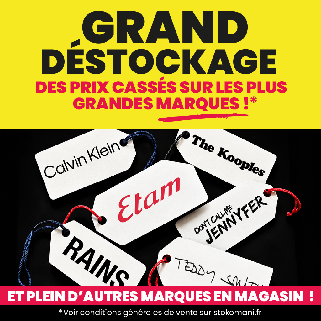 Stokomani Facebook ad: GRAND DESTOCKAGE sur les GRANDES MARQUES!
