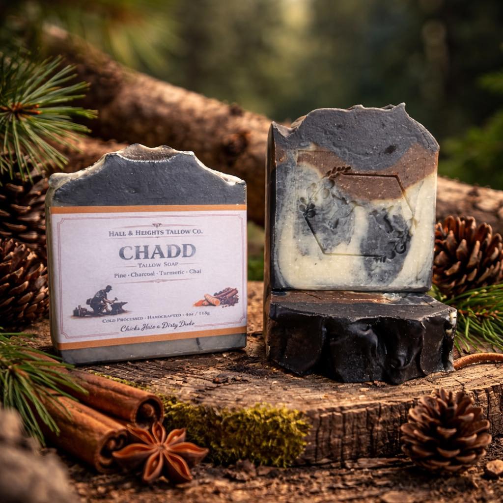 Hall & Heights Tallow Soap Co. Facebook ad: Meet your new favorite rugged bar.