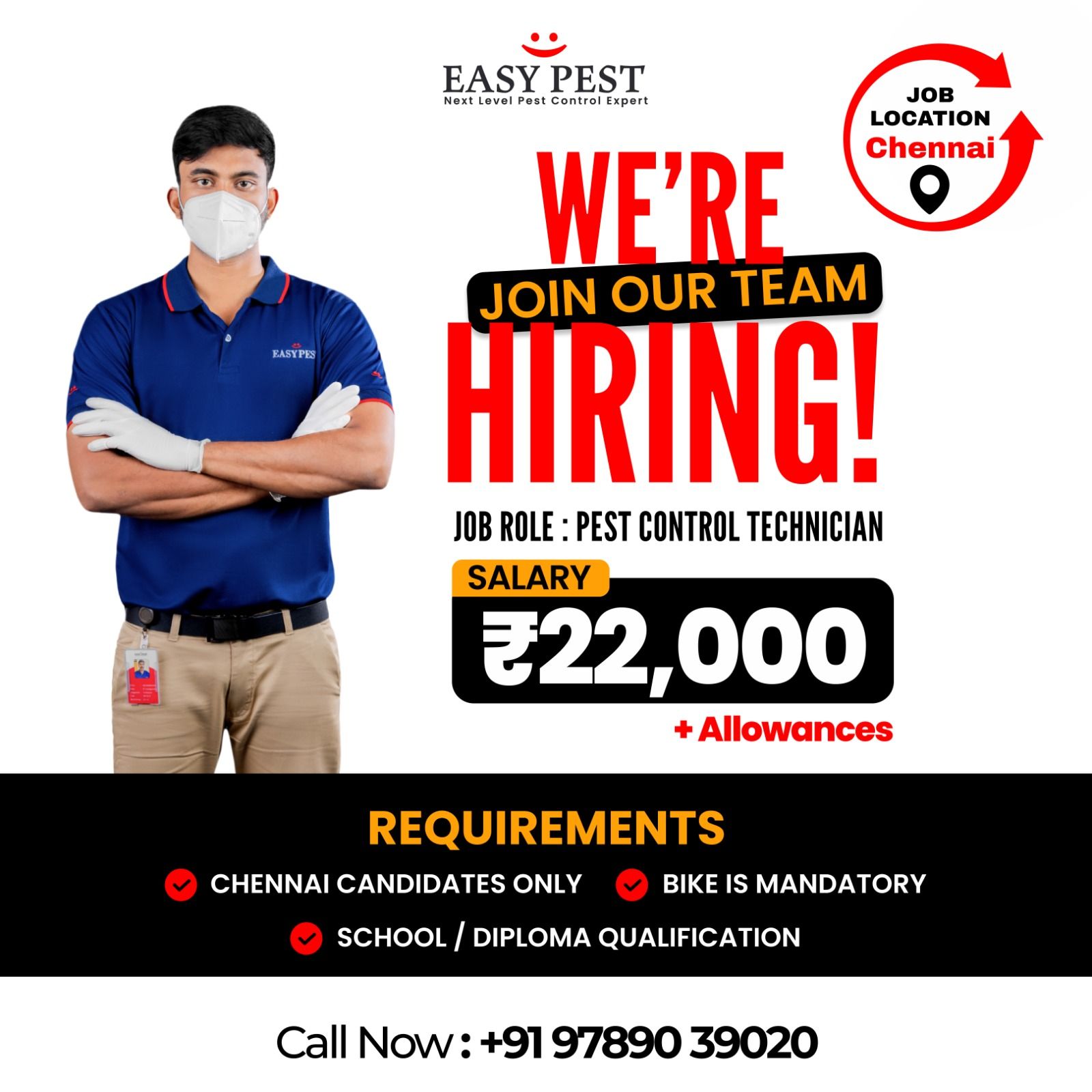 Easy Pest Control Facebook ad: WE ARE HIRING, PEST CONTROL TECHNICIANS