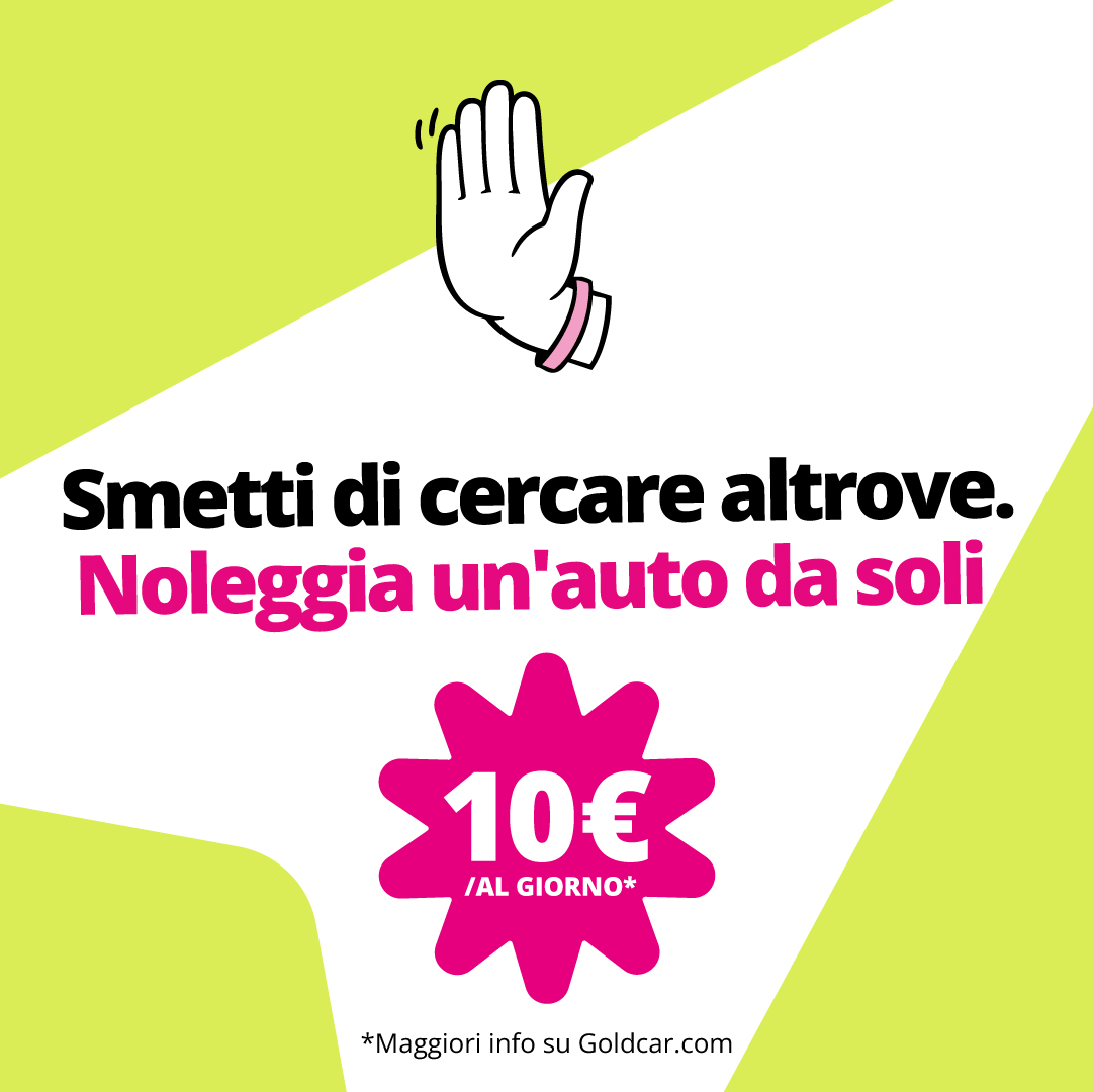 Goldcar Facebook ad: Parti on the road da soli 10€ al giorno!