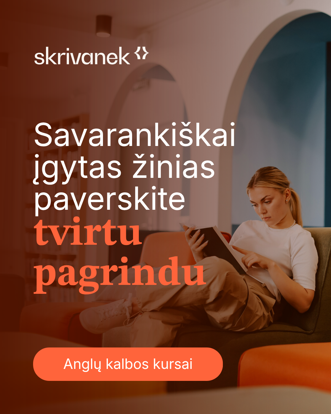 Skrivanek Lietuva Facebook ad: Anglų kalbos kursai suaugusiesiems