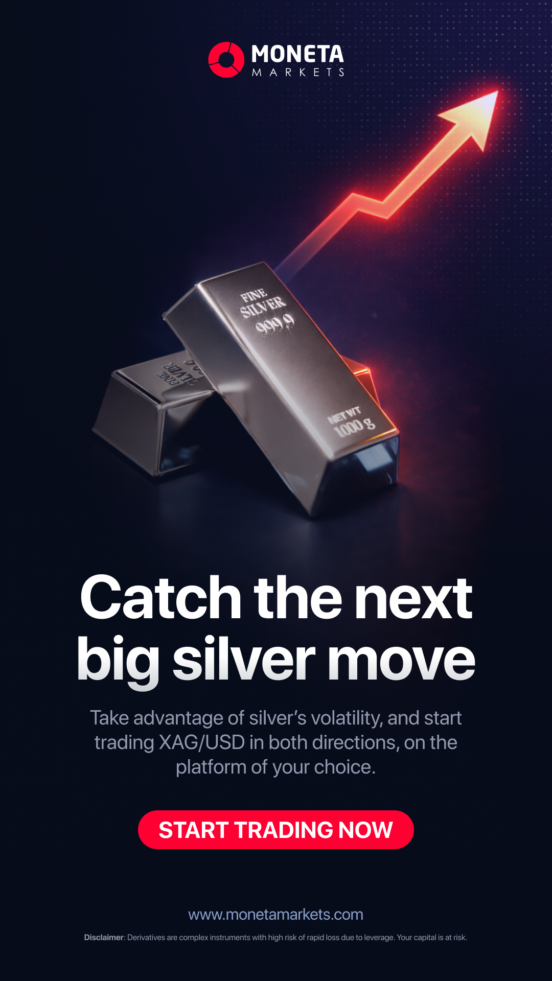 Moneta Africa Facebook ad: Follow silver prices in real time, Moneta Markets