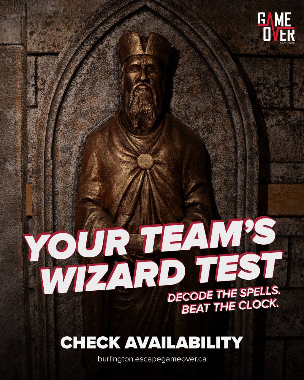 GAME OVER Escape Rooms - Burlington Facebook ad: The Wizard Test | Prove Your Magic