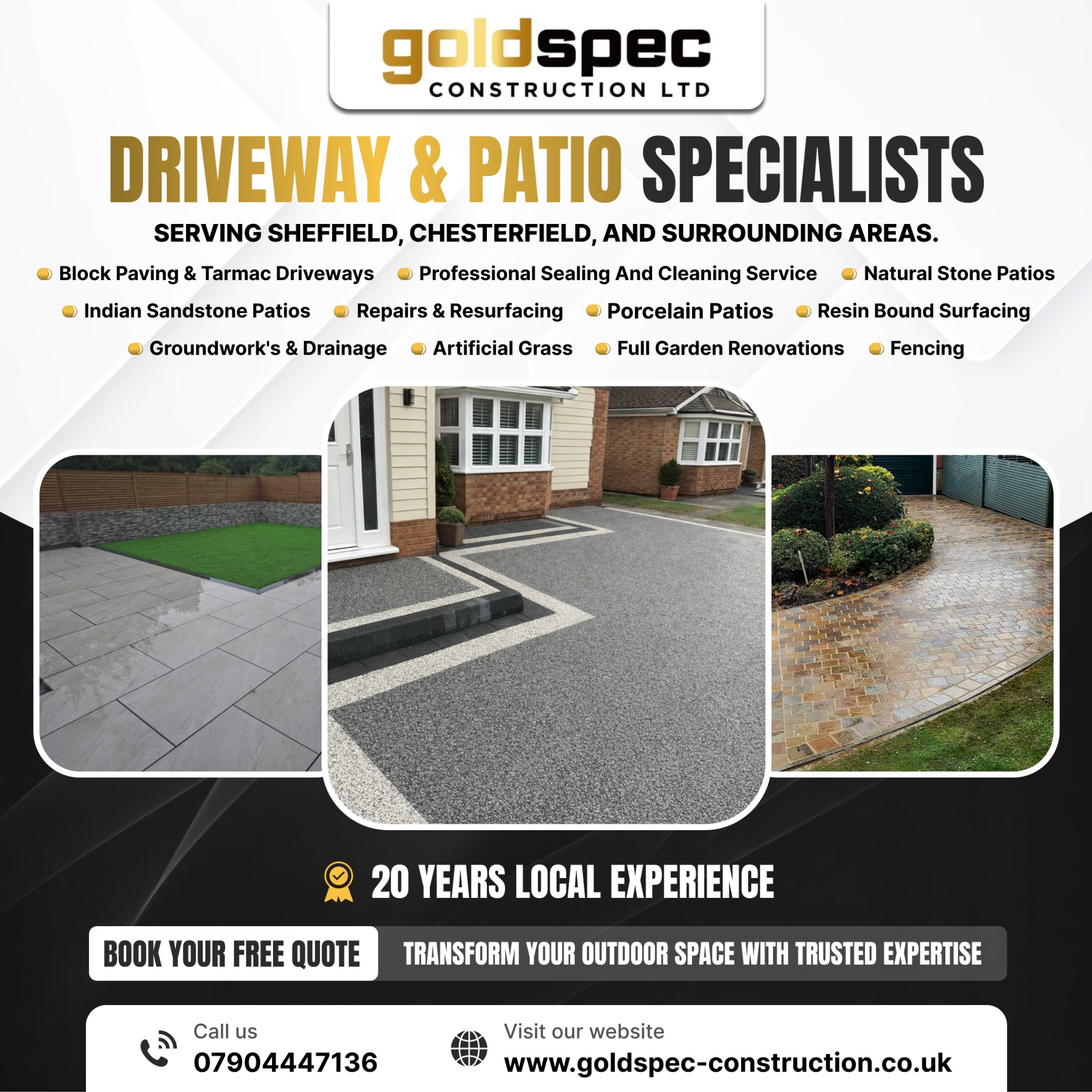 Goldspec Construction Ltd Facebook ad: Local Experts in Driveways & Groundworks