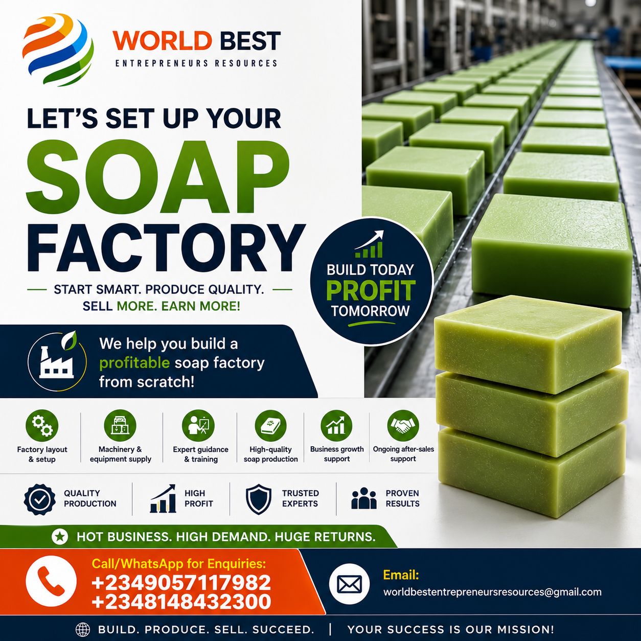 WorldBest Sch of Entrepreneurs Facebook ad: START YOUR SOAP FACTORY TODAY!