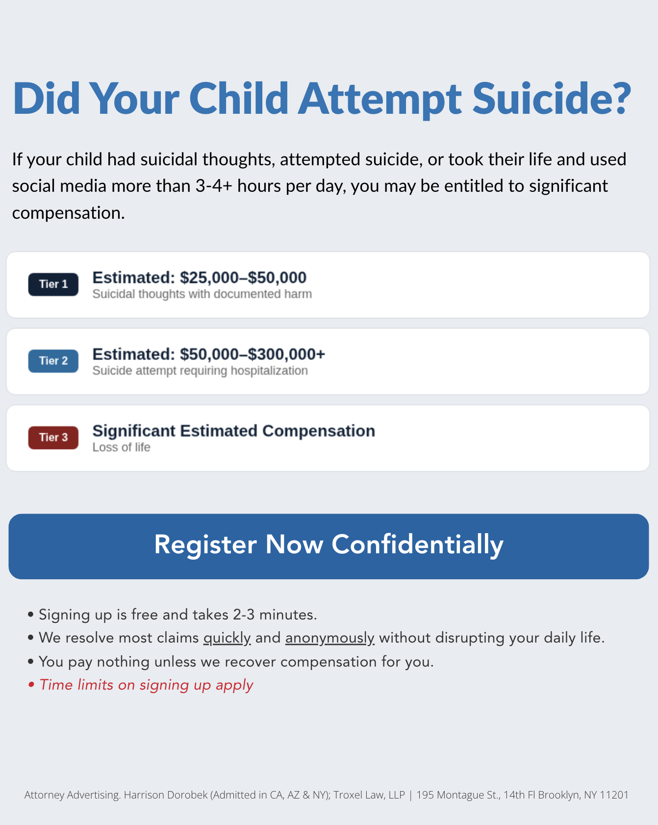 Parents Compensation Claims Facebook ad