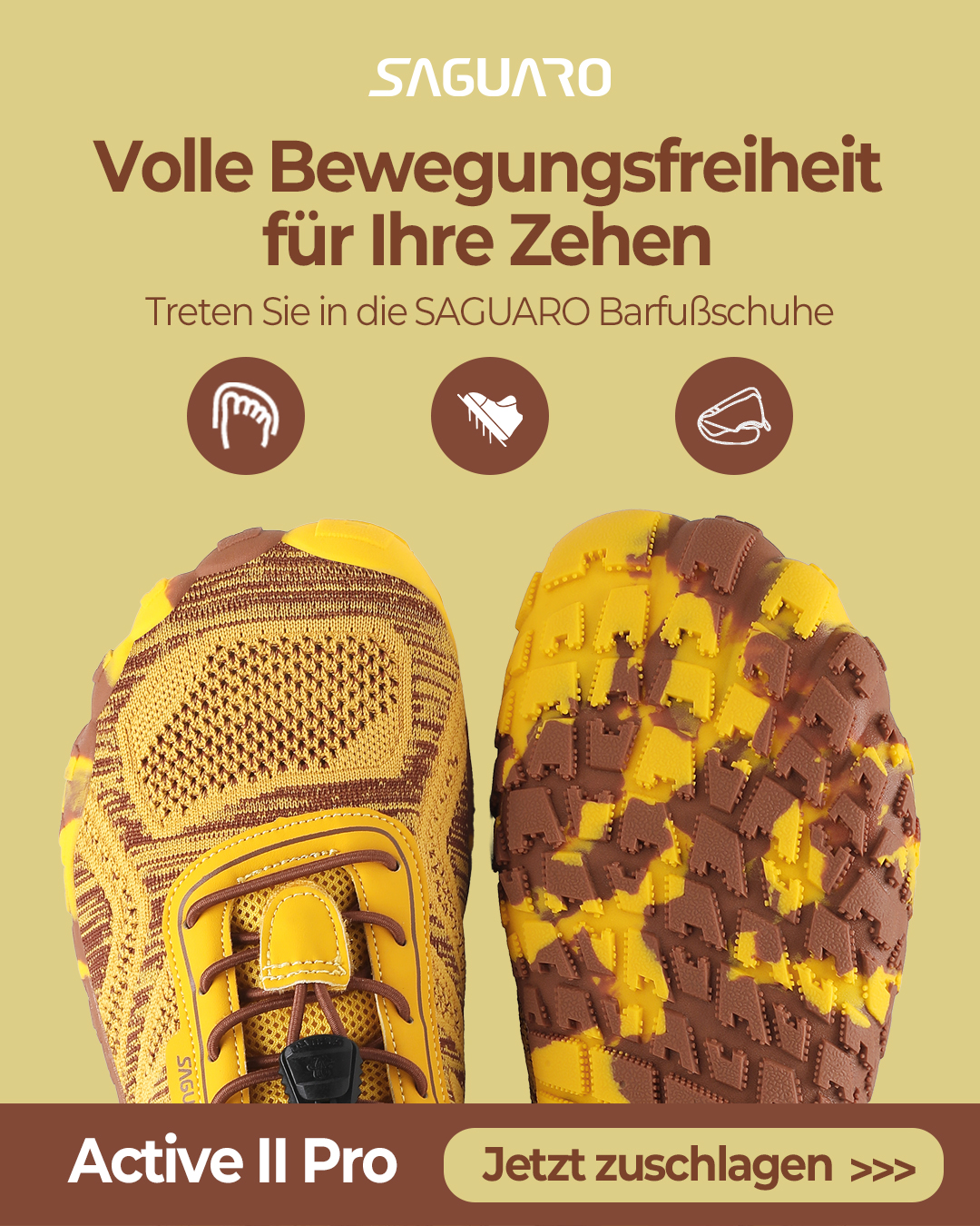 Saguaro De Facebook ad: Volle Bewegungsfreiheit für deine Zehen