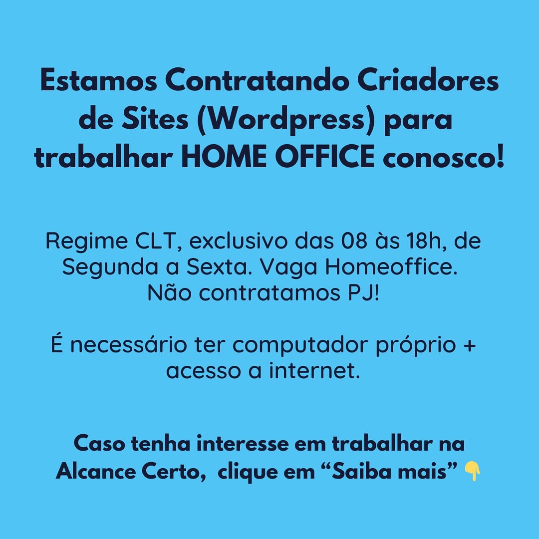Academia Alcance Certo Facebook ad: Estamos em busca de Criador de Sites (WordPress)…