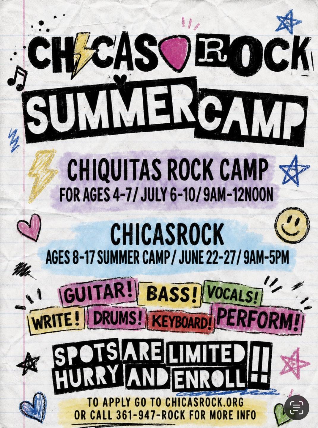 Chicas Rock Music Camp Facebook ad: ChicasRock Application Summer Programs 2026
