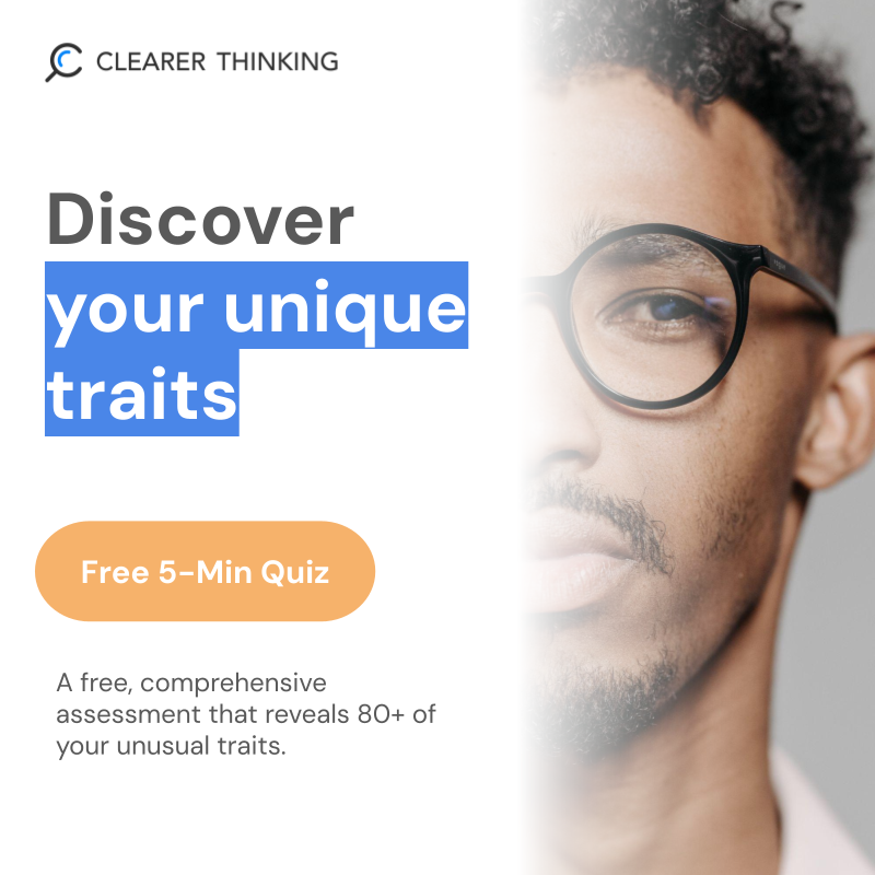 ClearerThinking.org Facebook ad: Discover Your Rare Traits