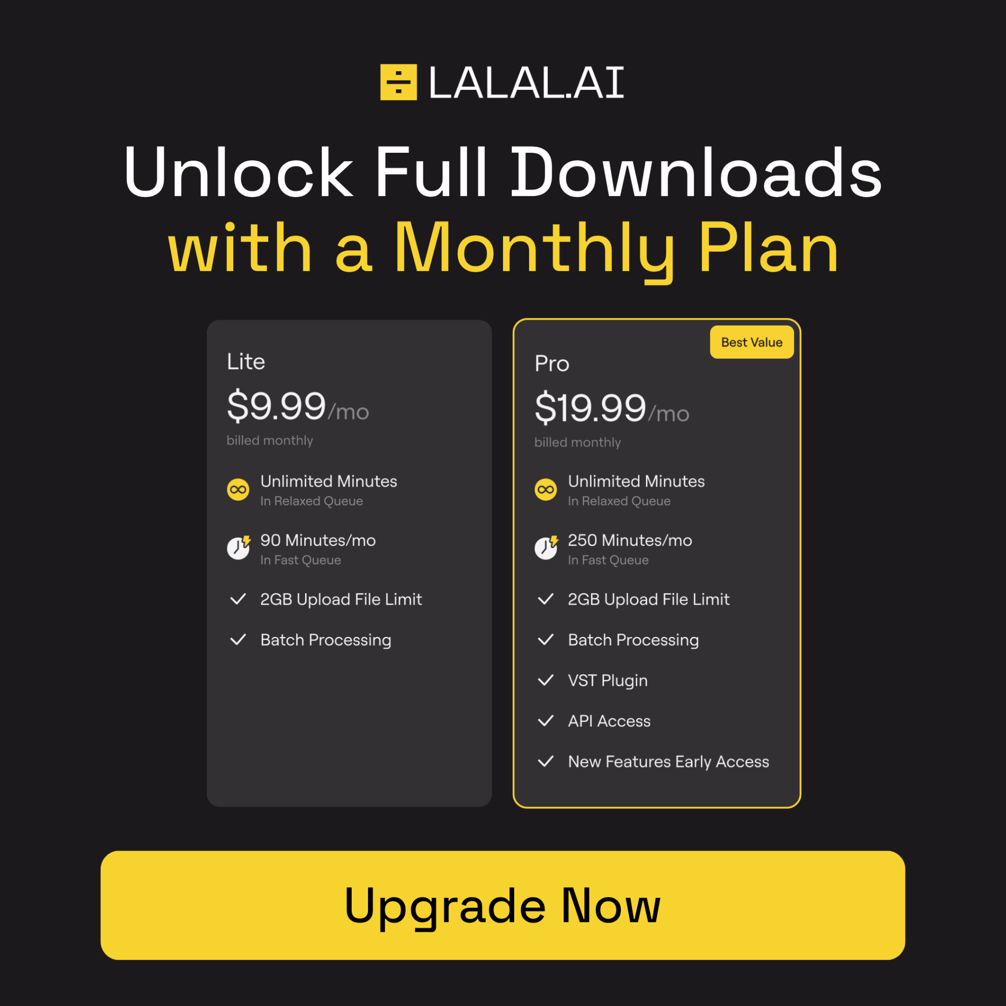 Lalal ai Facebook ad: Pricing | LALAL.AI