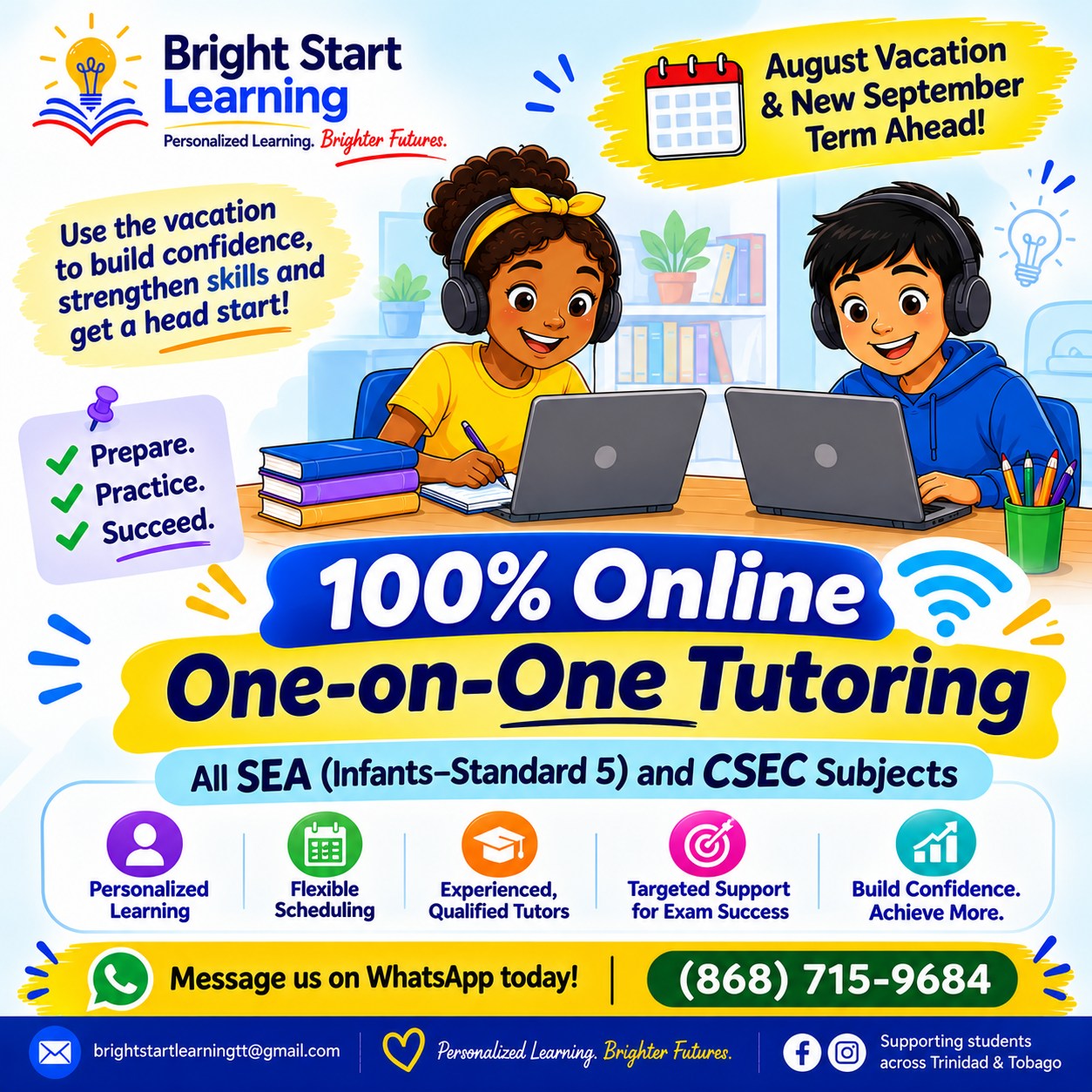 Bright Start Learning Facebook ad: Online One on One Lessons