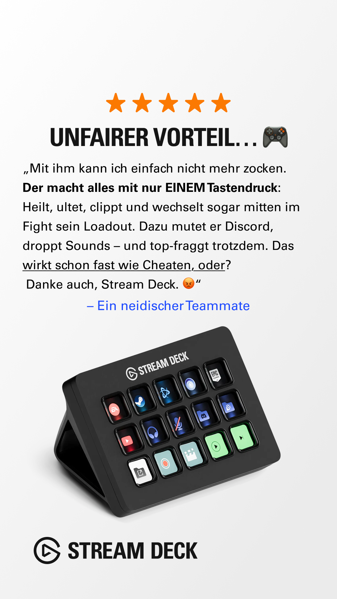Elgato Facebook ad: UNFAIRER VORTEIL (aber legal).