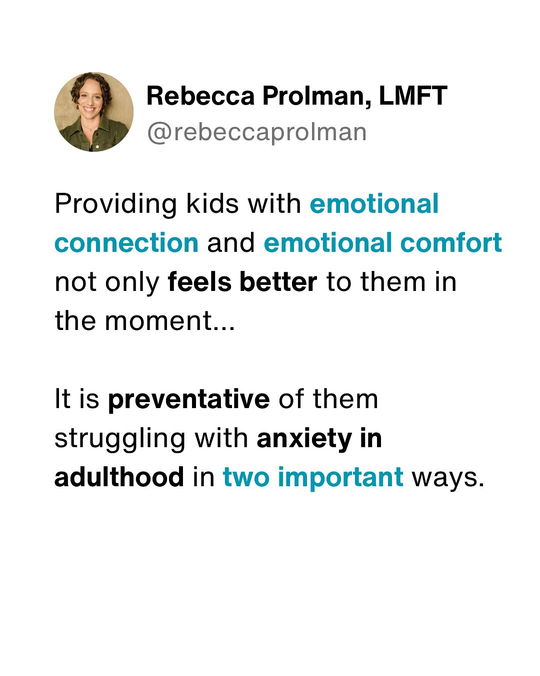 Rebecca Prolman Facebook ad: Emotional connection and support isn’t just about making…