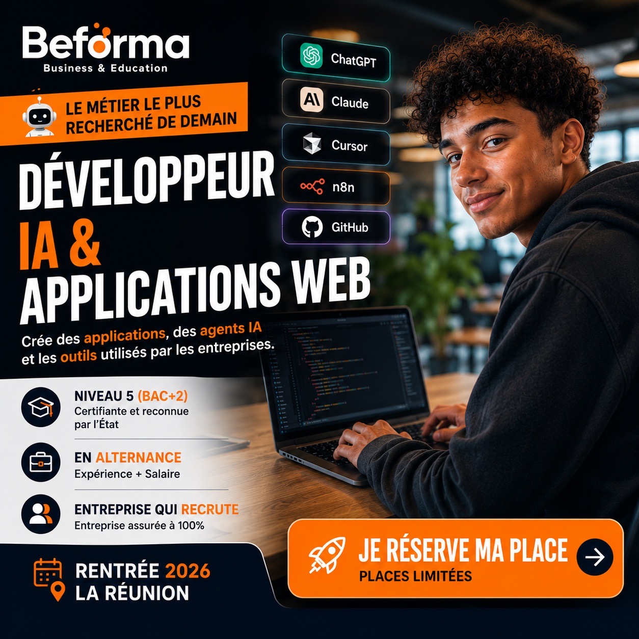 Beforma - Business & Education Facebook ad: Développeur Web & IA, Alternance Niveau 5 (BAC+2) |…