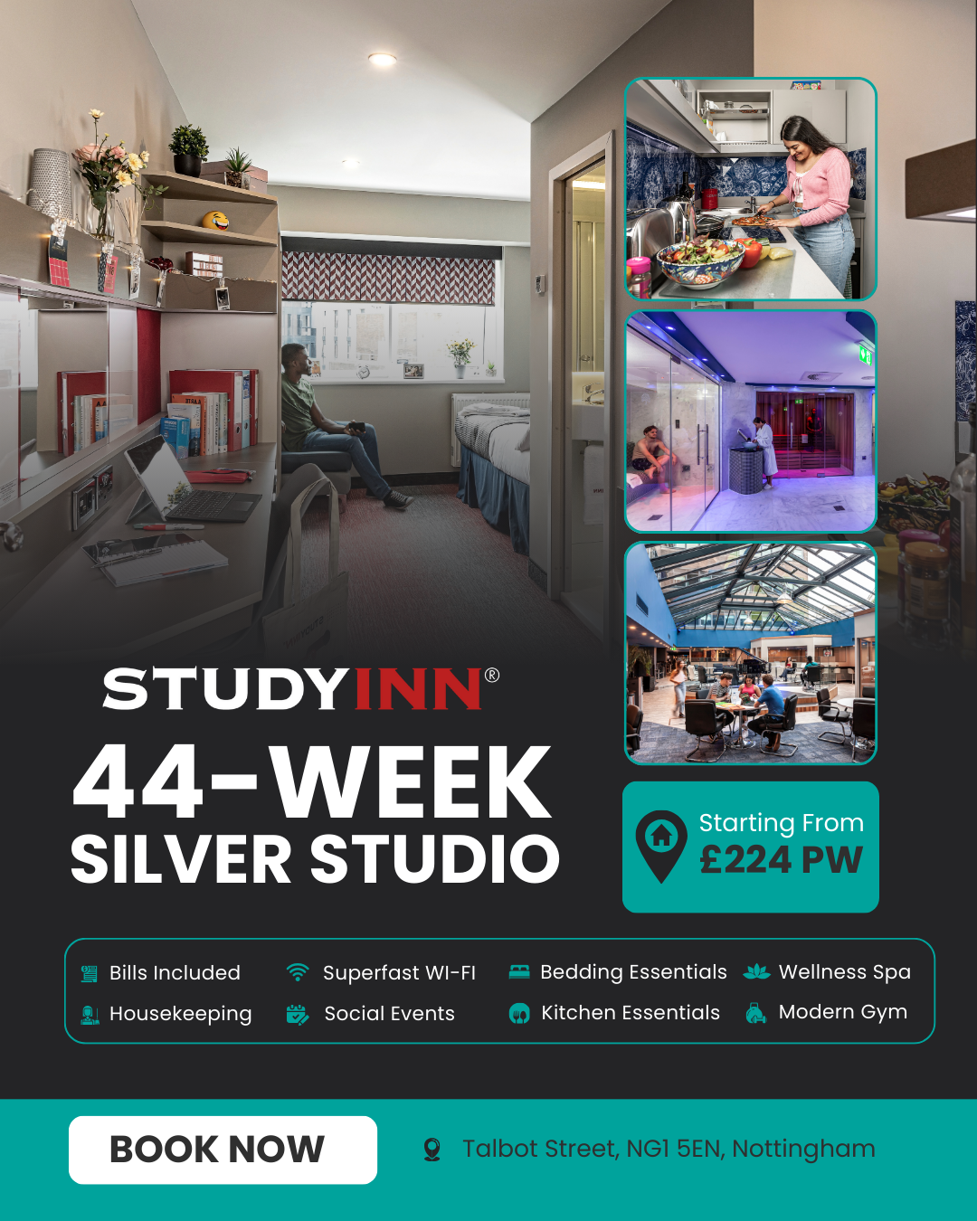 StudyInn Facebook ad: All-Inclusive Studios £224