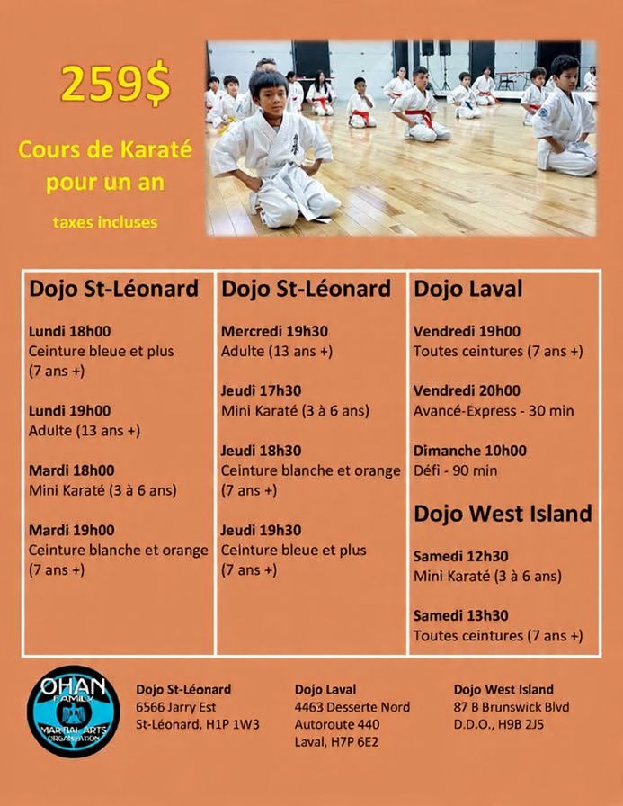 Ohan Family Martial Arts Facebook ad: *Inscription maintenant!*