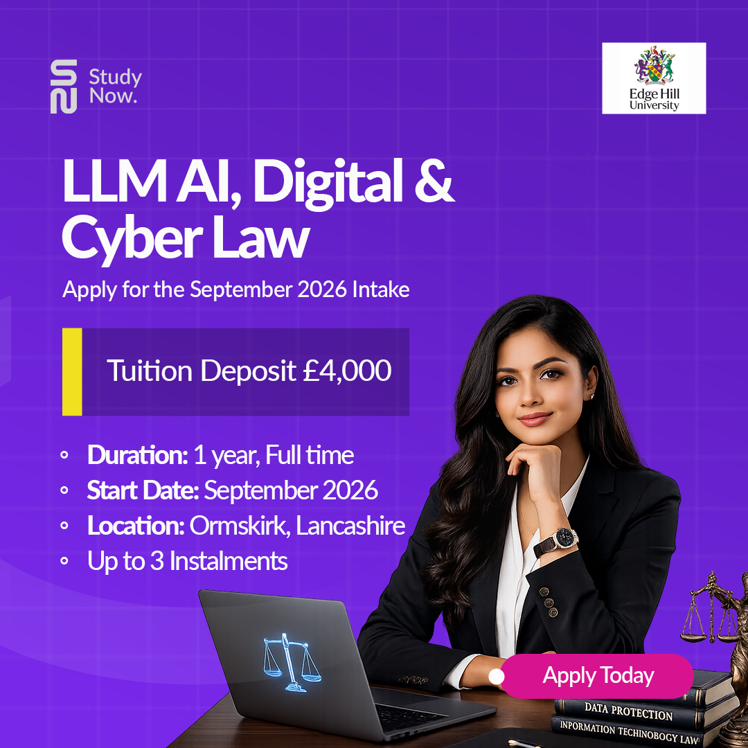 Study Now Facebook ad: Postgraduate Law in AI and Cyber Security