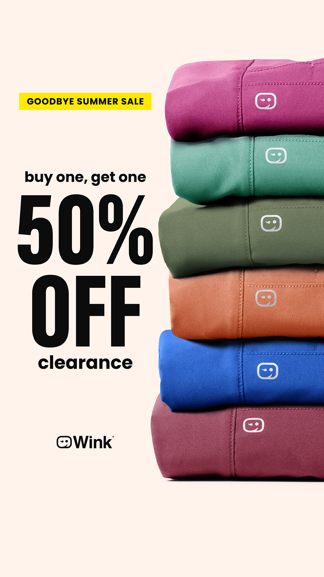 Wink Scrubs Facebook ad: Last Chance Scrubs, BOGO 50%