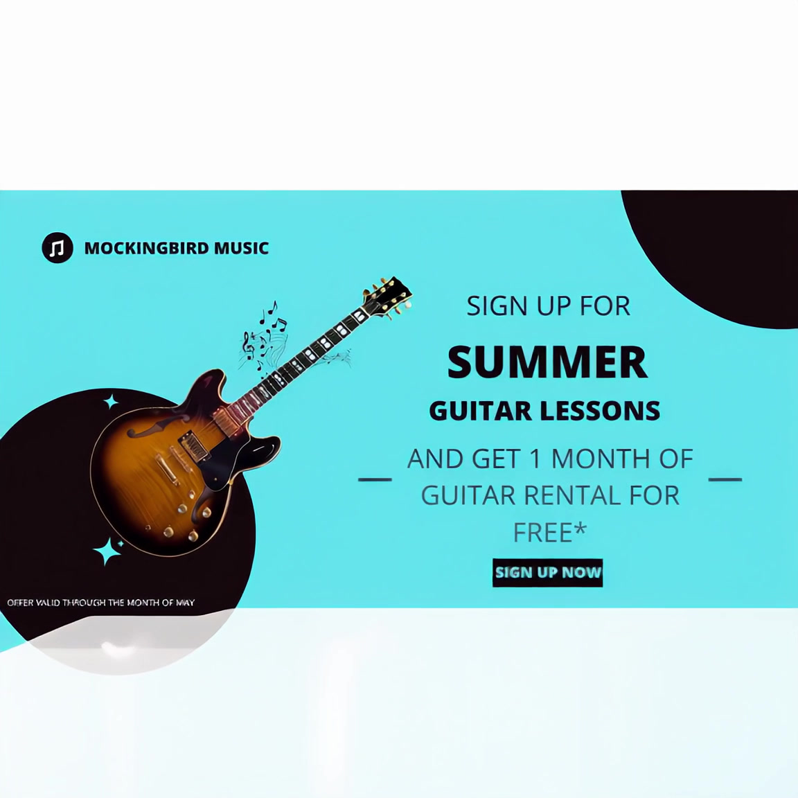 MockingBird Music Facebook ad: Learn to play an instrument this summer!