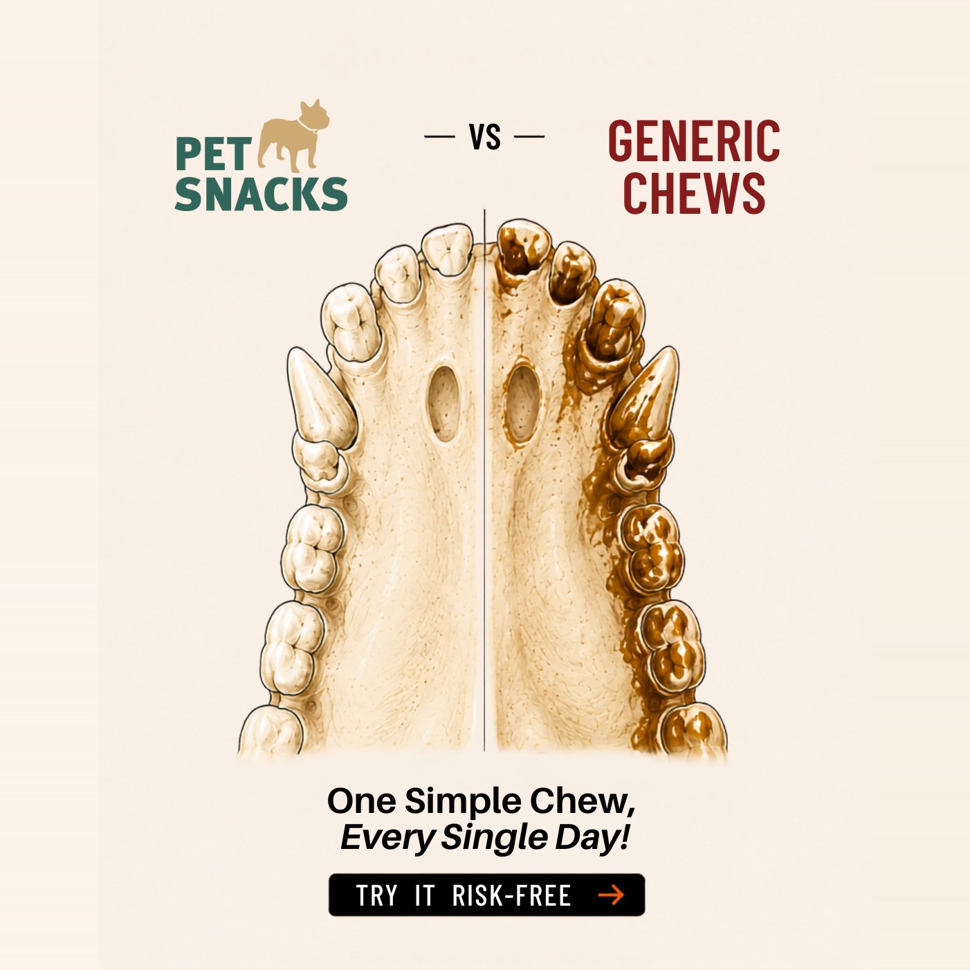 Pet Snacks Facebook ad: A Dental Chew That Actually Works.