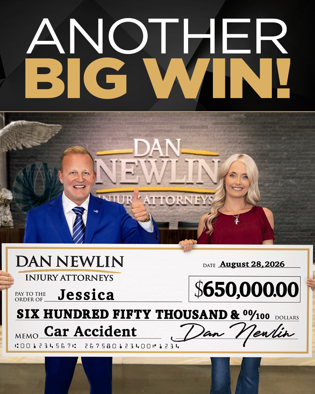 Dan Newlin Facebook ad: Another Big Win of $650,000 for Jessica!
