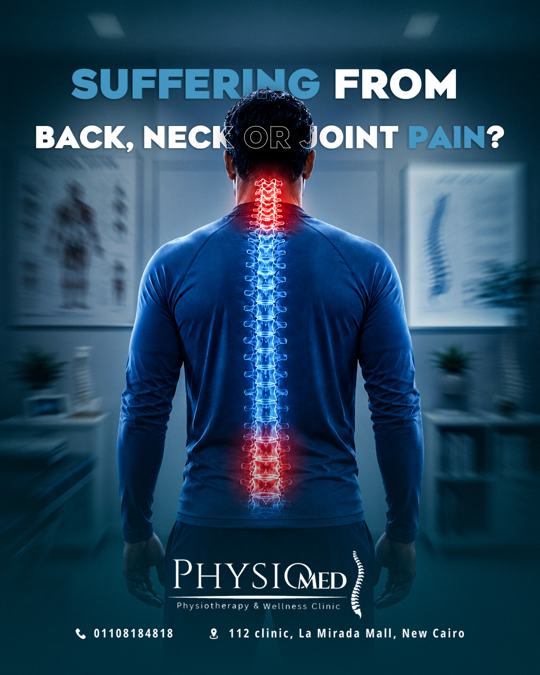 Physiomed Clinic Facebook ad: Suffering from back, neck, or joint pain?