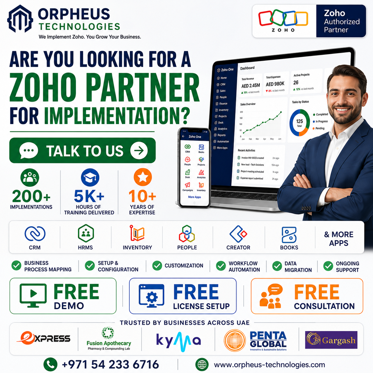 Orpheus Technologies Facebook ad: Talk to a Zoho Certified Consultant