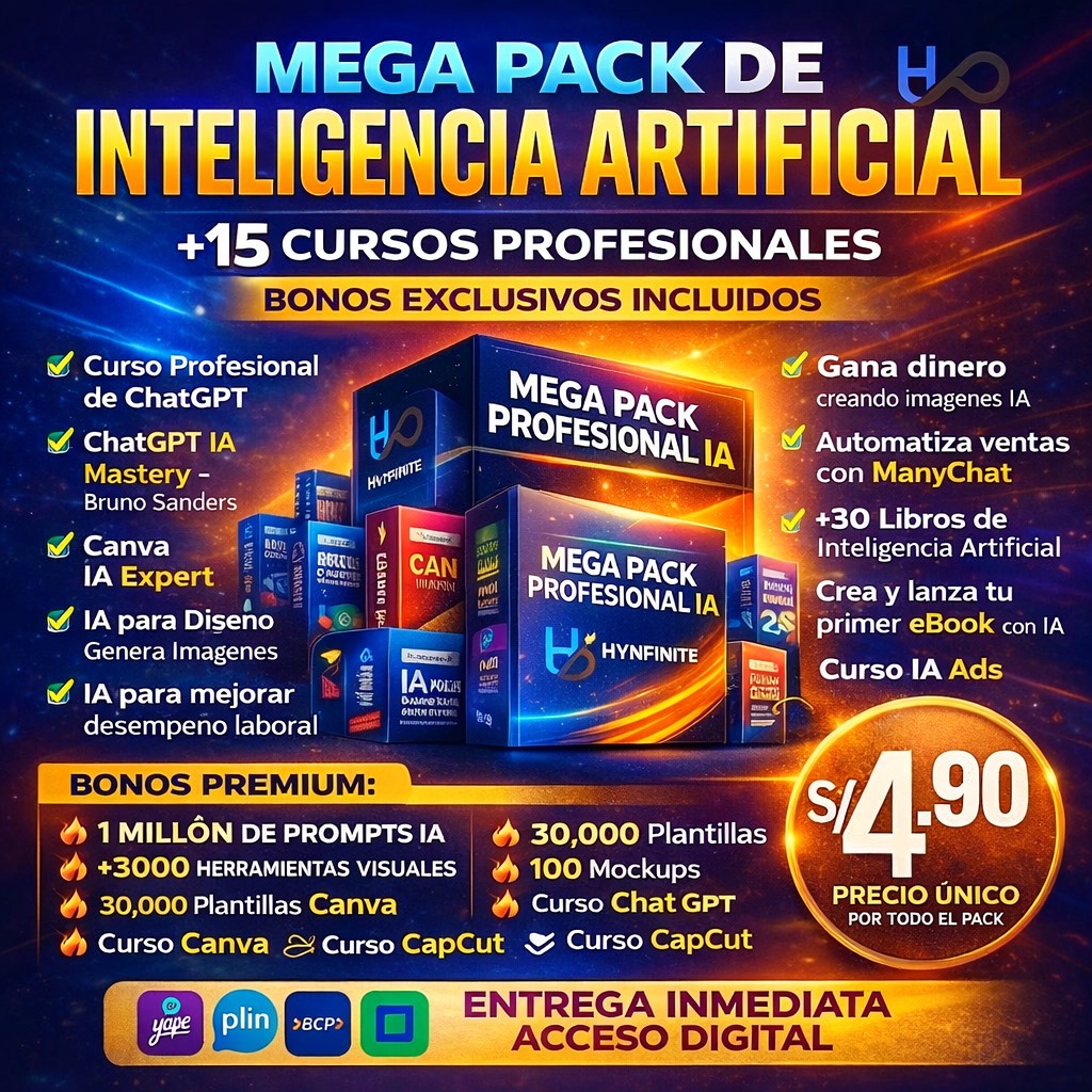 Hynfinite Facebook ad: ¡LLEGA EL MEGA PACK DE INTELIGENCIA ARTIFICIAL MÁS…