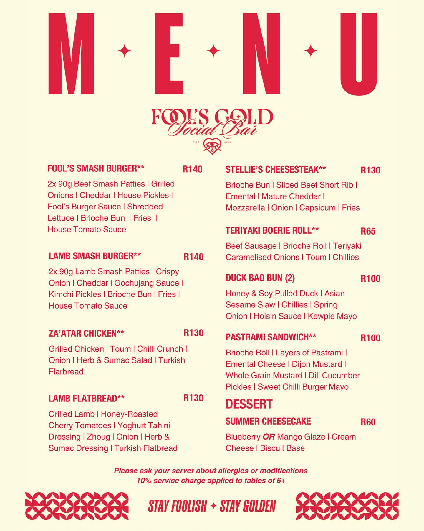 Fool's Gold Social Bar Facebook ad: NEW MENU!
