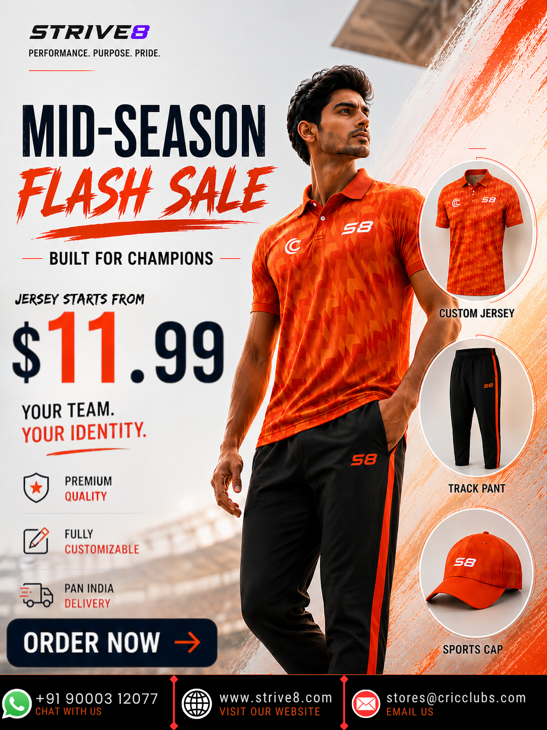 Strive8.com Facebook ad: Custom Cricket Jerseys From $11.99