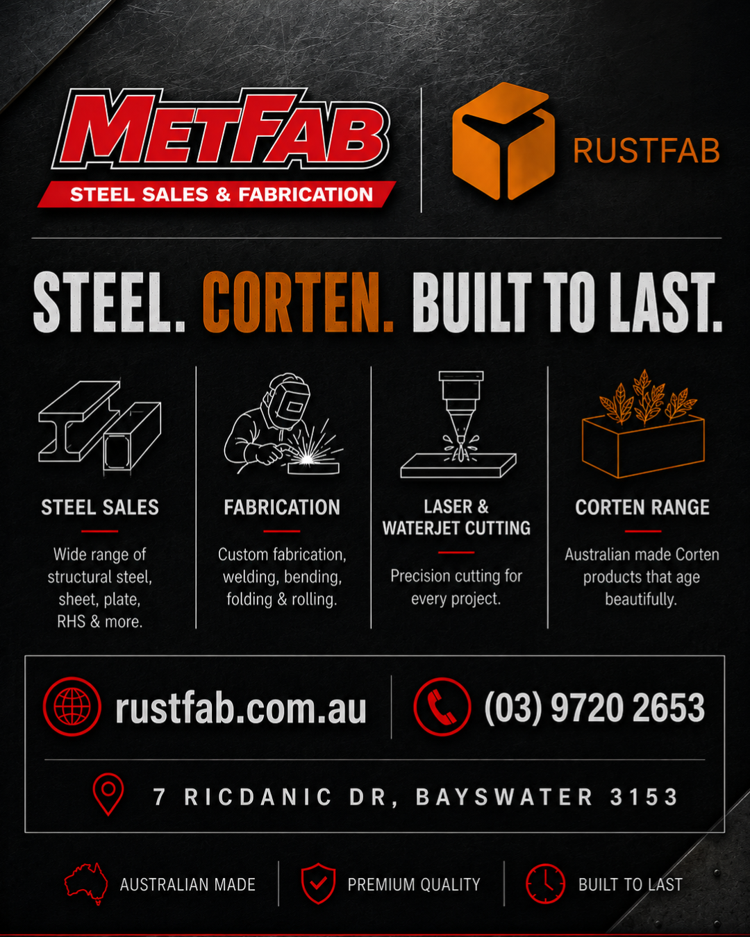 MetFab Facebook ad: Steel. Fab. Corten.