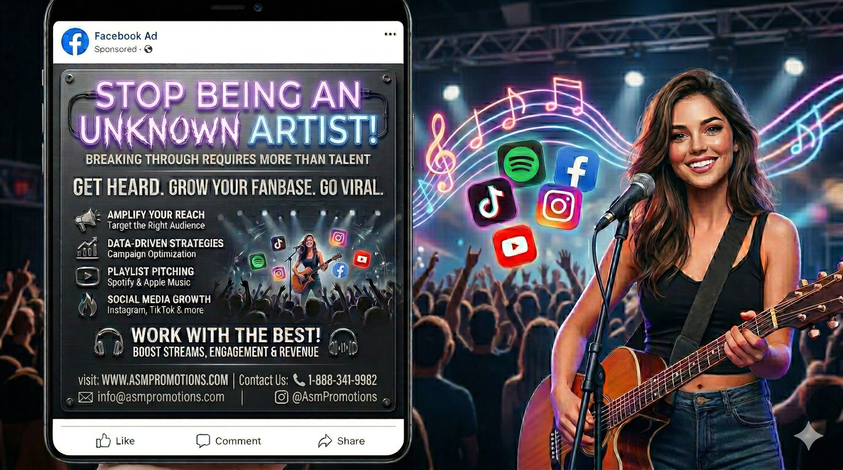 A Social Movement Promotions Facebook ad: Ready to grow your music the right way?